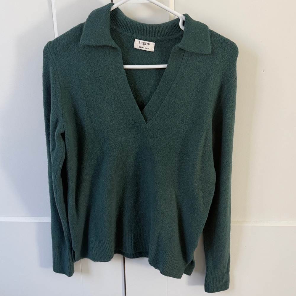 J. Crew Women's Deep Green V-Neck Sweater
